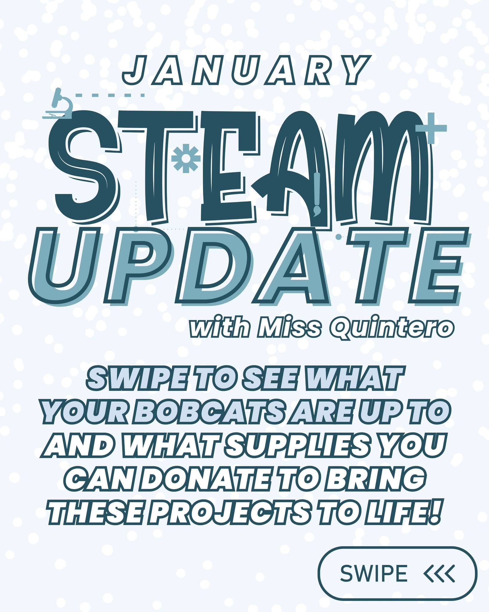 STEAM update! Check out what your Bobcats are up to and how you can support them! 🐾

Miss Q is looking for clean recycled trash to bring these projects to life, as well as straws and masking tape! ♻🔬