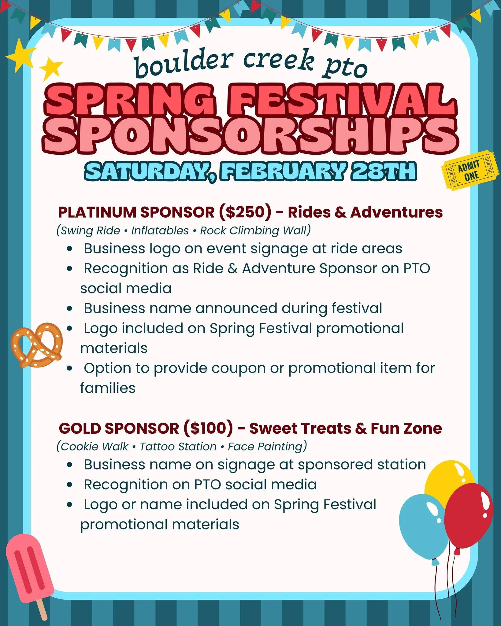 The Spring Festival is coming, and you can support BCES in a big way! 

Whether you own a business, know someone who does, or work for a company that loves supporting local schools, this is a fun way to connect with hundreds of families while giving 