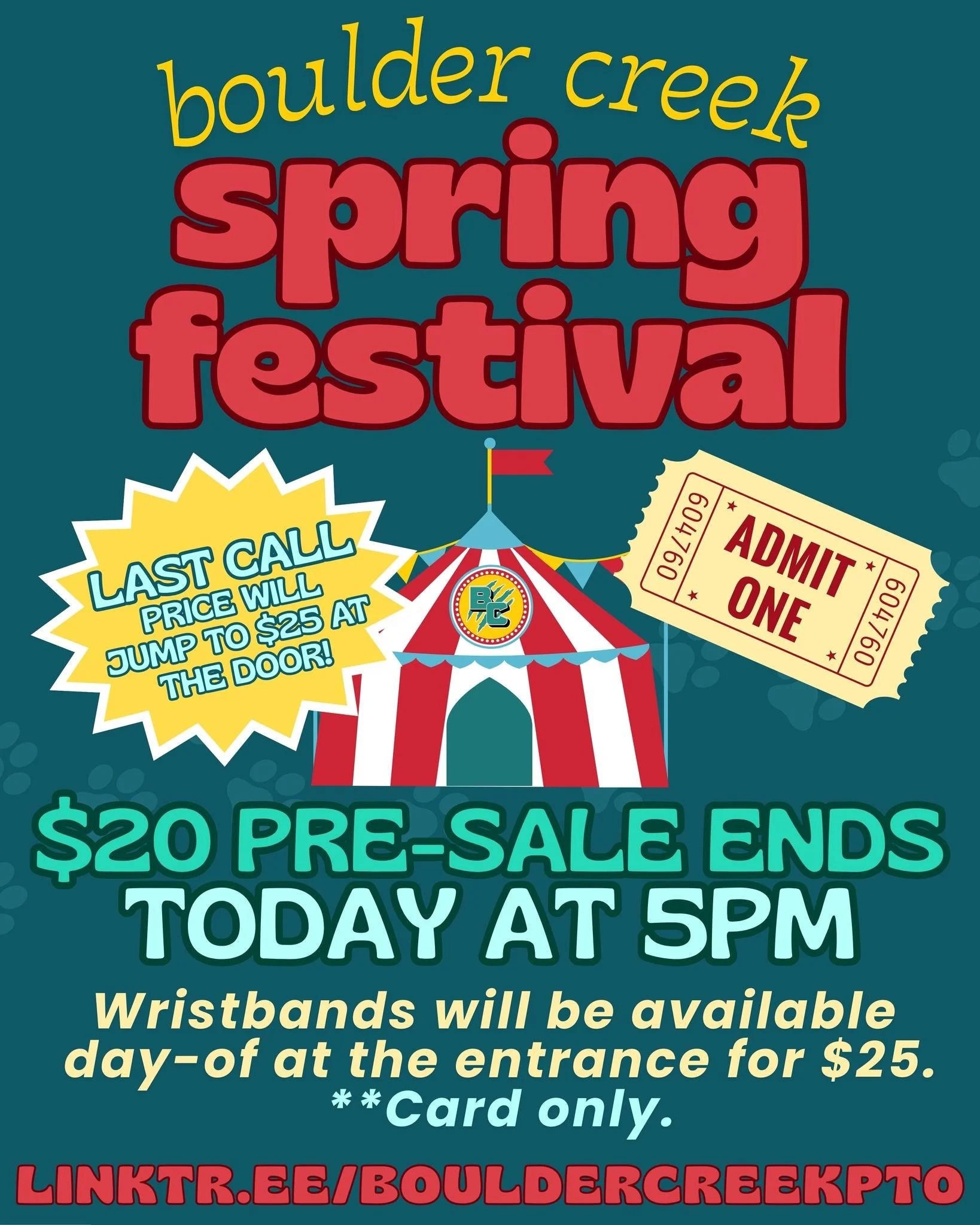 LAST CALL FOR PRE-SALES! Order your wristbands online TODAY BY 5PM for the pre-sale price of $20. 🎟 ⏳

🔗 Link in bio!
 
Wristbands will be available at the door for $25 per child by CARD ONLY. 
***Adults free, wristbands required for children to pa