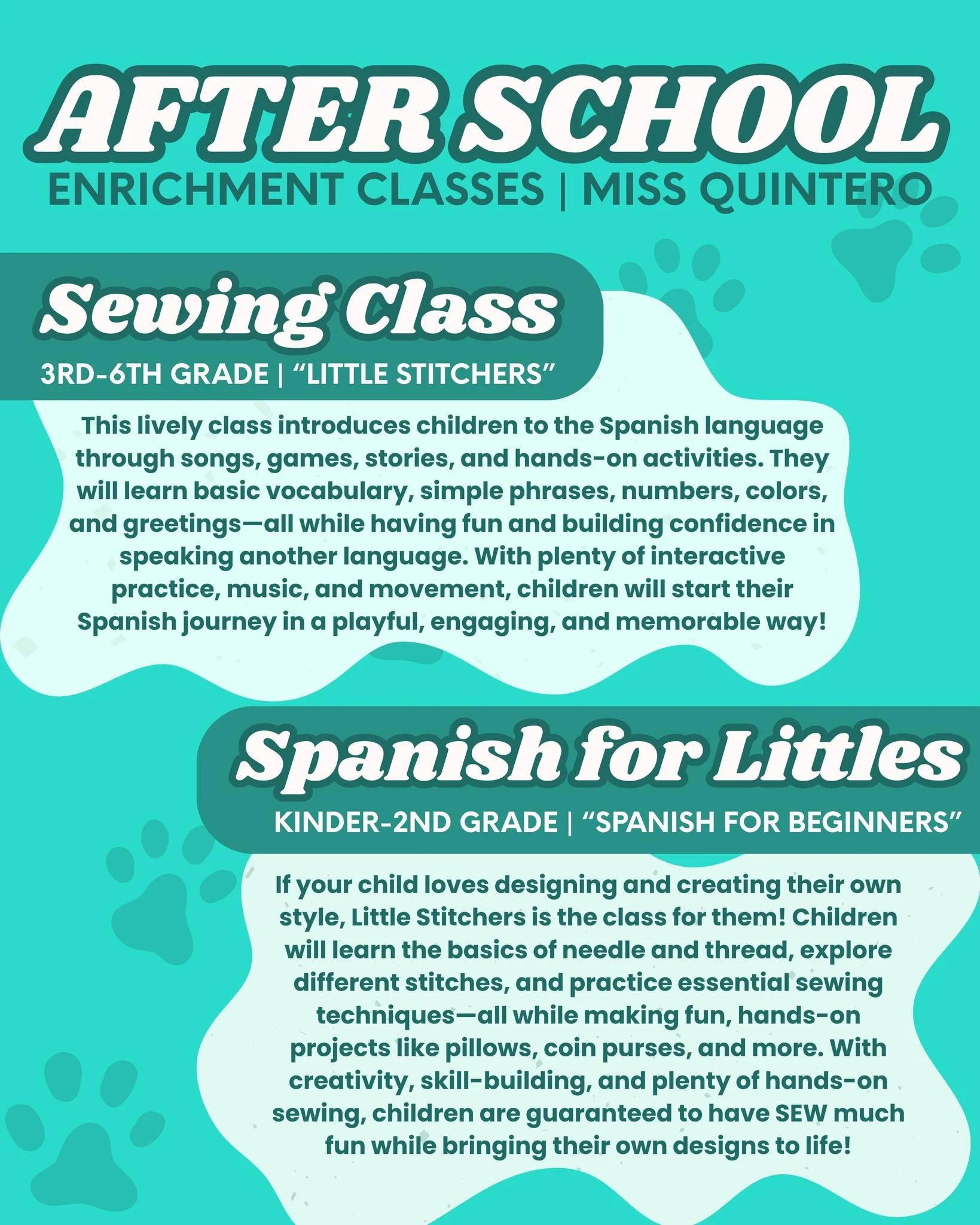 Miss Q is teaching two after-school enrichment courses when we come back from Spring Break! If you have a Bobcat interested in one of these classes, sign them up at the link in our bio! 🐾