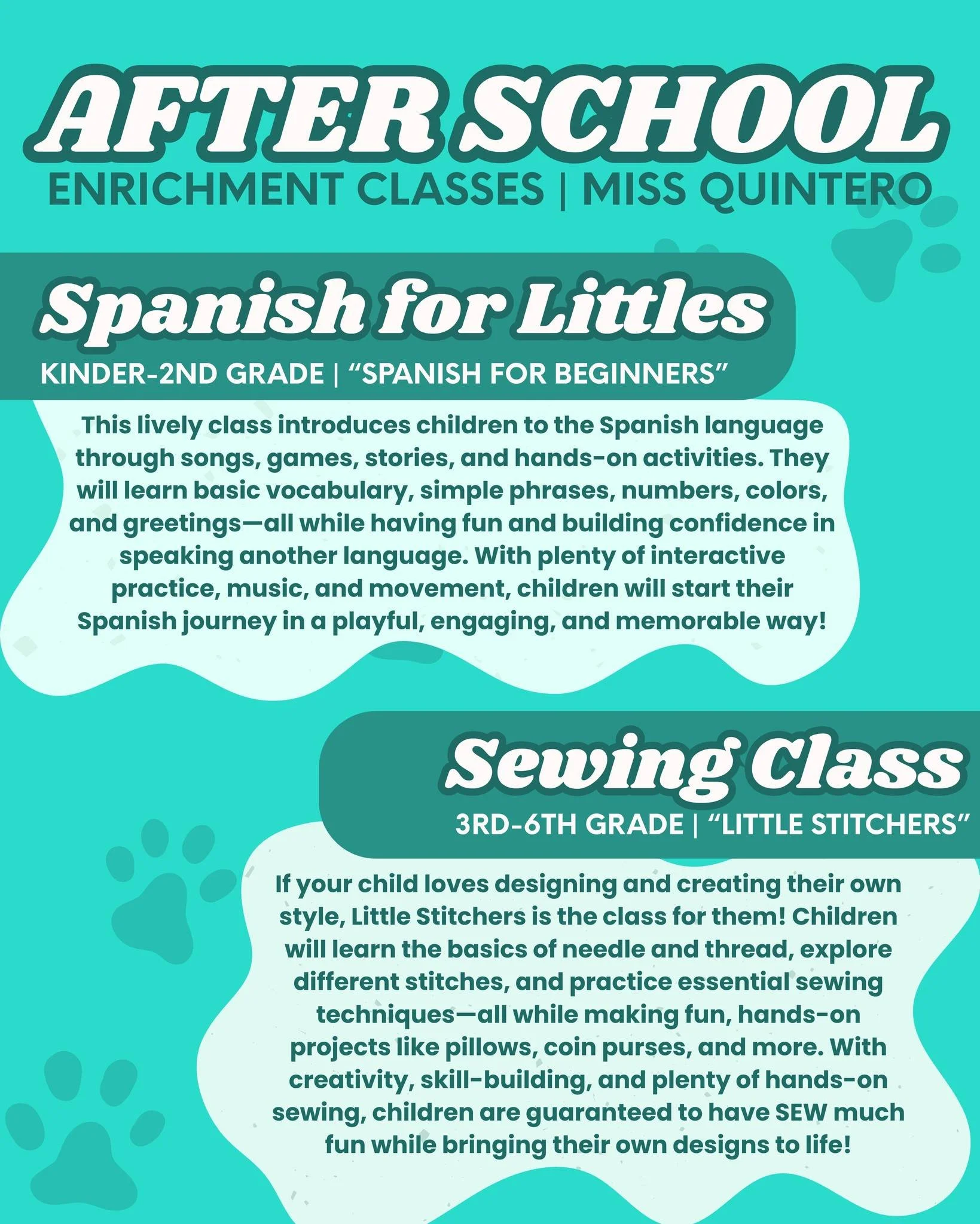 Miss Q is teaching two after-school enrichment courses when we come back from Spring Break! If you have a Bobcat interested in one of these classes, sign them up at the link in our bio! 🐾