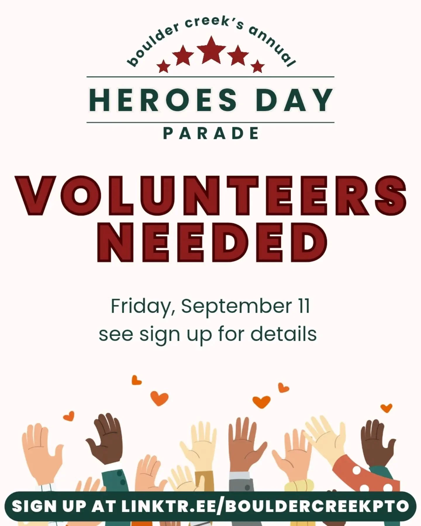 Our Heroes Day Parade is coming up and we need some help with decorating and passing out treats. Bonus: you get to stay and watch this incredible parade! Sign up at link in bio!