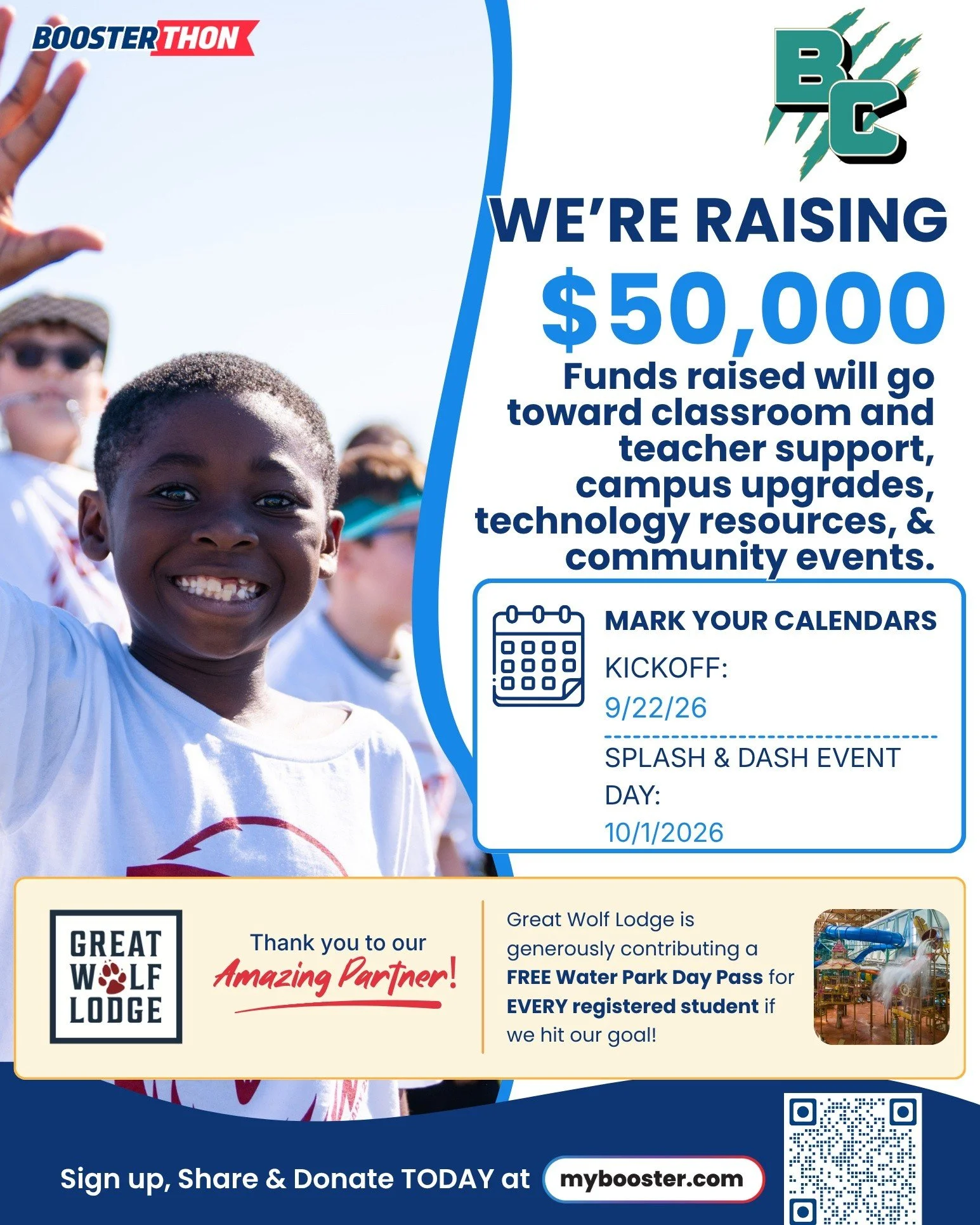 Get ready! Our annual fundraiser is just around the corner. This year's partnership is GREAT!
Great Wolf Lodge is generously contributing a FREE Water Park Day Pass for EVERY registered student if we hit our goal!

Funds raised will go towards techno