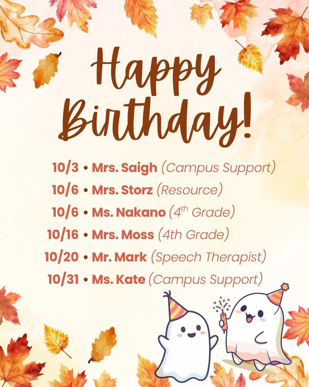 🎉 Help us wish a very HAPPY BIRTHDAY to our amazing October birthday teachers and staff! We hope your special day is filled with plenty of smiles, laughter, fun and, of course, lots of cake! 🎂