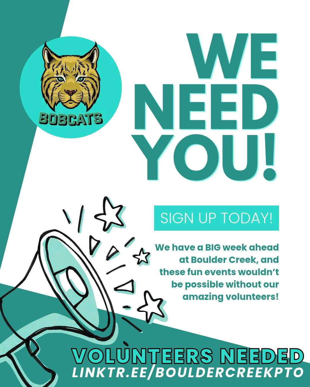 🐾 BOBCAT FAMILIES, WE NEED YOU! We have a BIG week ahead at Boulder Creek, and these fun events wouldn&rsquo;t be possible without our amazing volunteers! 🙌

📚 Bookfair is THIS WEEK! Help our students find their next favorite book by volunteering 