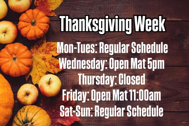 Happy Thanksgiving! Here&rsquo;s our training schedule for the week! Enjoy your holiday with family and friends!