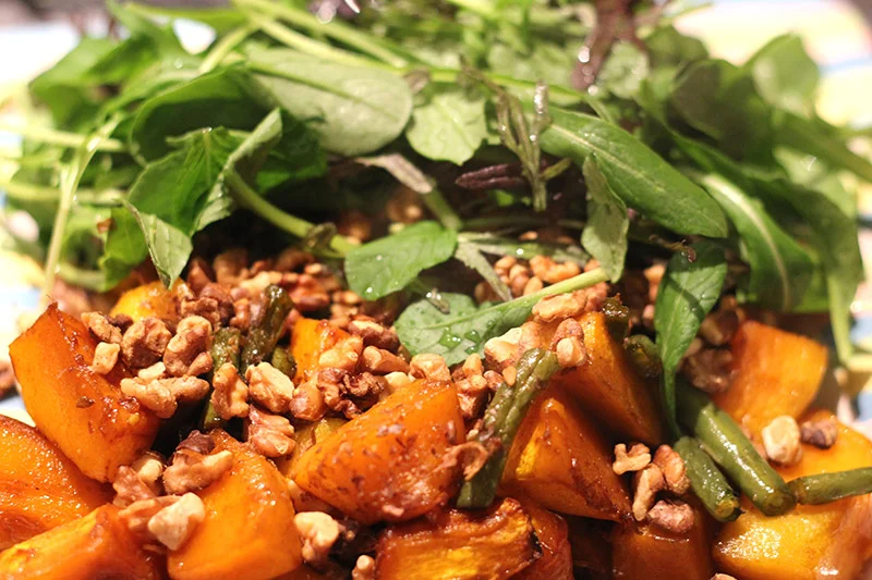 Green Bean, Caramelised Pumpkin, and Roasted Walnut Salad