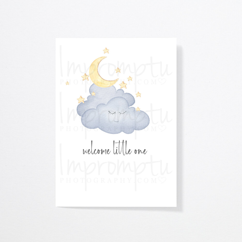 5x7 Printable Baby gift/shower card Moon, Stars Clouds — Impromptu Photography