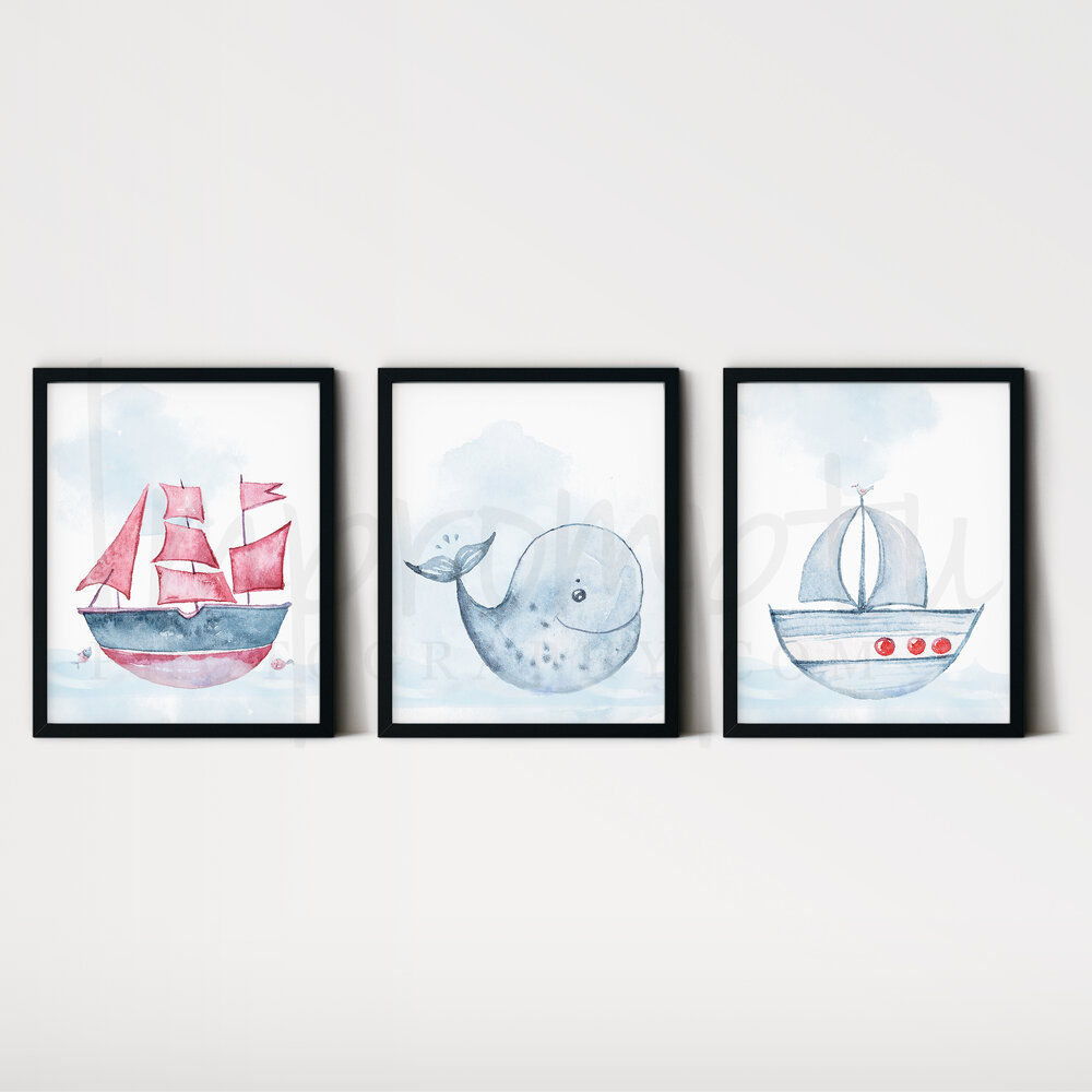 Printable Nursery Wall Art-Boy Ocean-3 piece set — Impromptu
