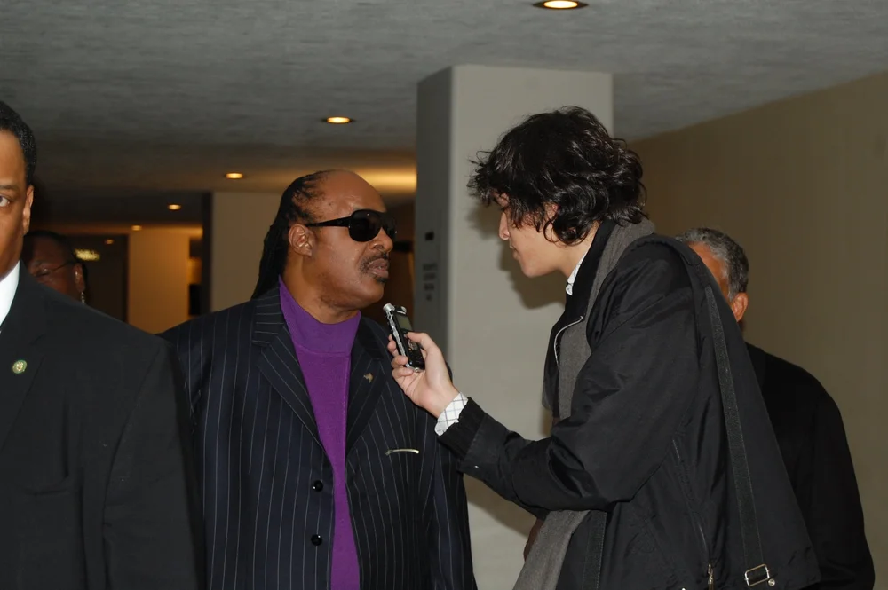 Interviewing musician Stevie Wonder