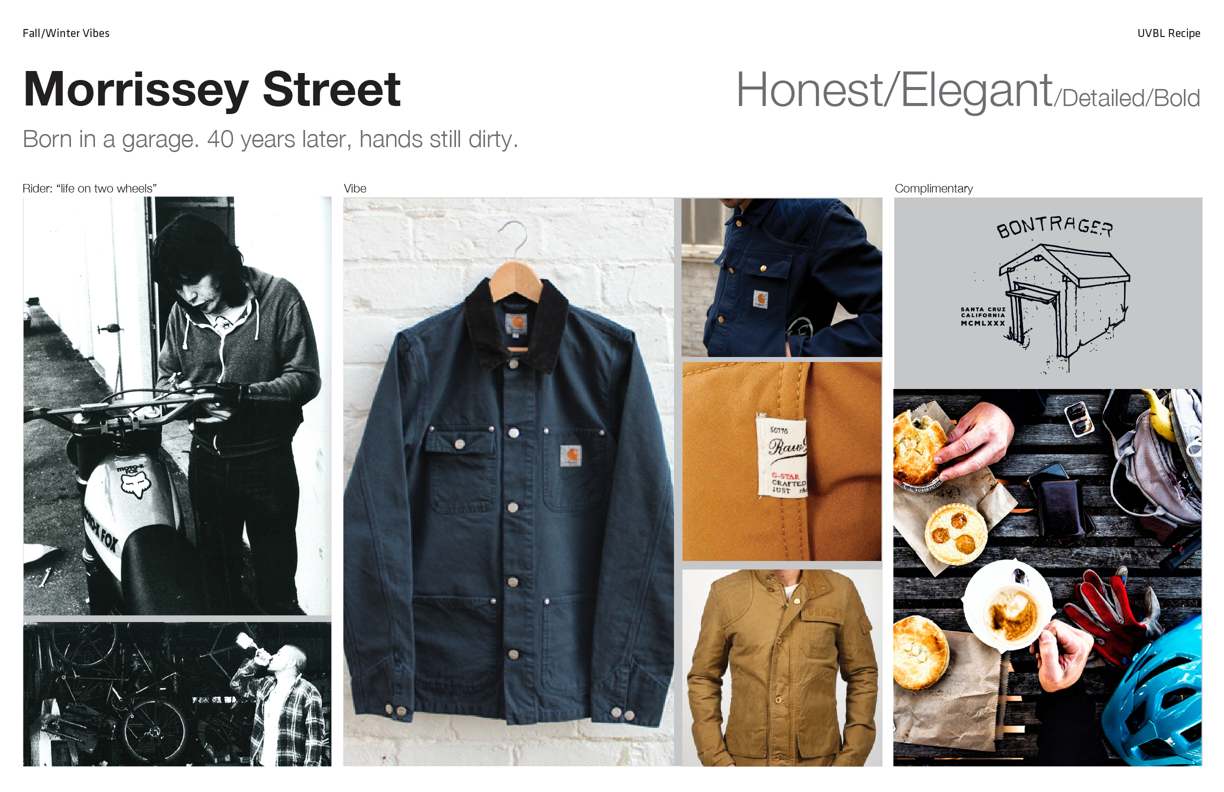 Built from the ground up, rooted in history. Rebellious and undeniable, Morrissey St. represents the rogue creator in all of us. Muted colors and hardwearing textures invoke poorly lit garages cluttered with handmade creations and posters of wild vistas in place of pin-up models.