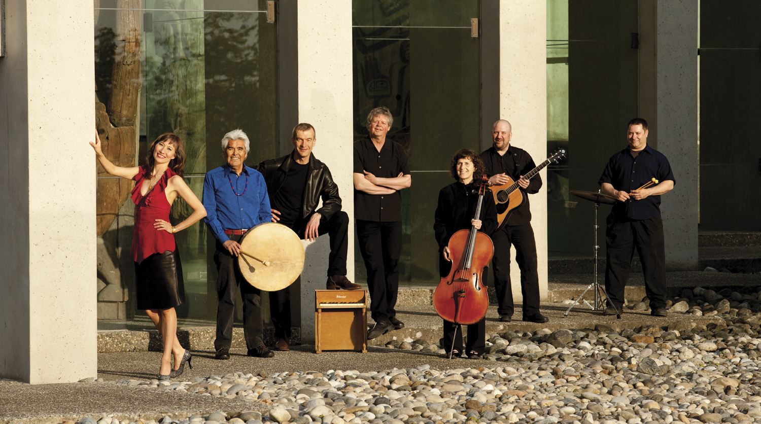 Album musicians - left to right: Terri-Lynn Williams-Davidson, Robert Davidson (hand drum), Simon Kendall (keyboards), Bruce Ruddell (producer and arrangements), Sue Round (cello), Dave Corman (guitar), Jason Ovary (percussion).