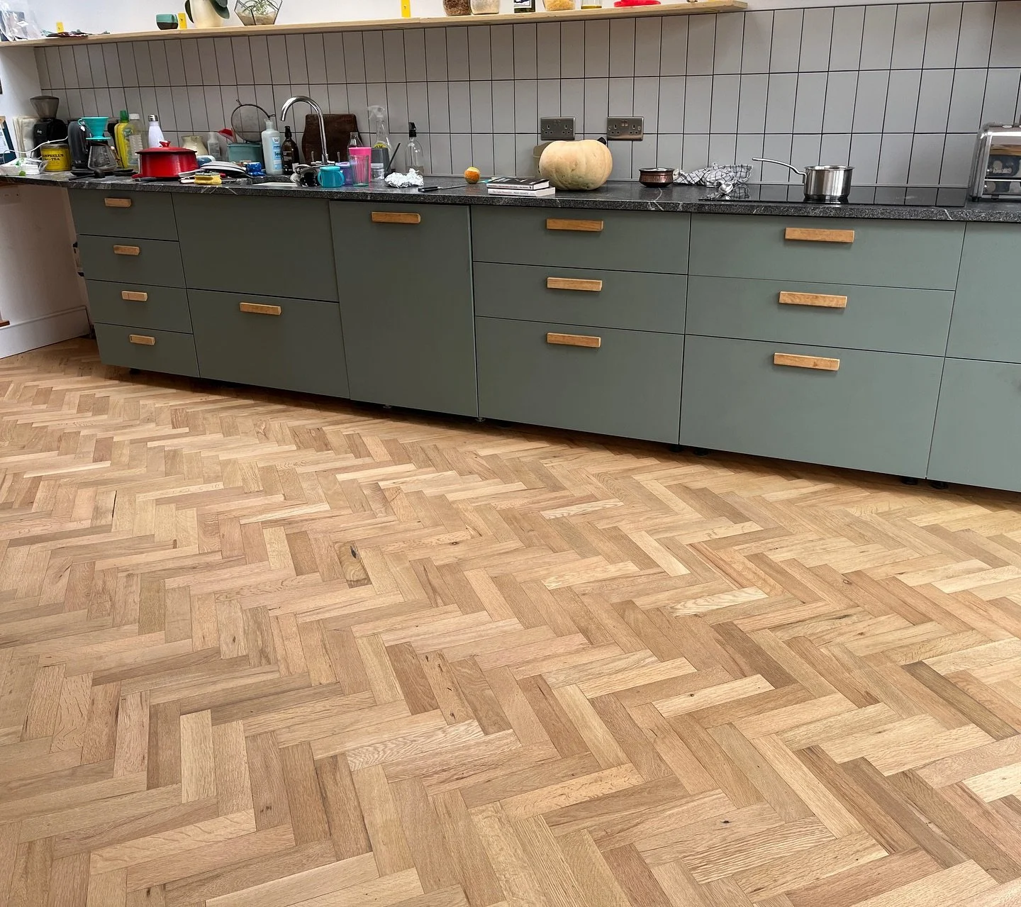 Parquet restoration for me my favourite floors , this was a reclaimed oak one we did . Full sand and 3 coats of dead flat Matt lacquer . 

What dreams are made of &hellip;..
Big thanks to Dave @grandparkett for the supplies as always . 

#floorsandin