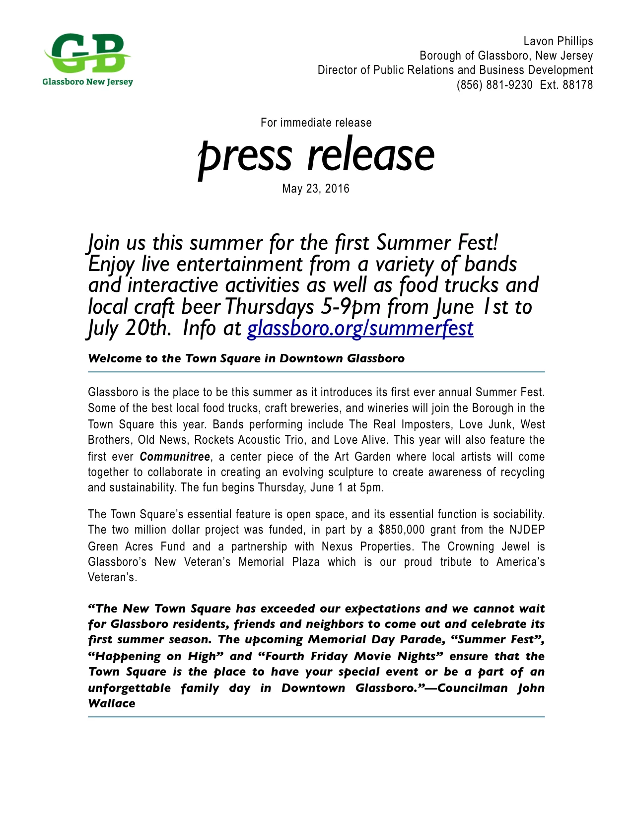 Glassboro is the place to be this summer as it introduces its first ever annual Summer Fest.