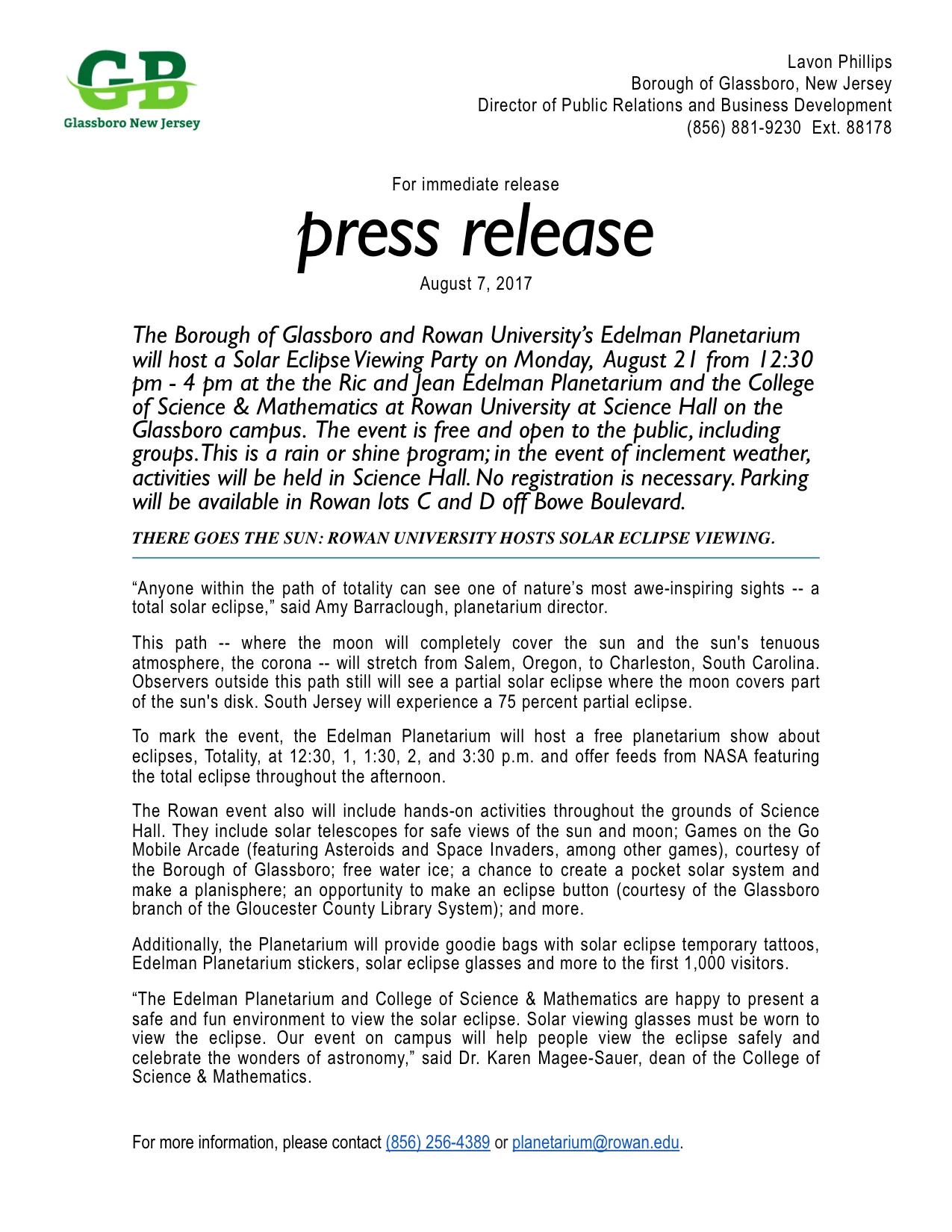 There Goes the Sun: Rowan University and Glassboro host Solar Eclipse Viewing