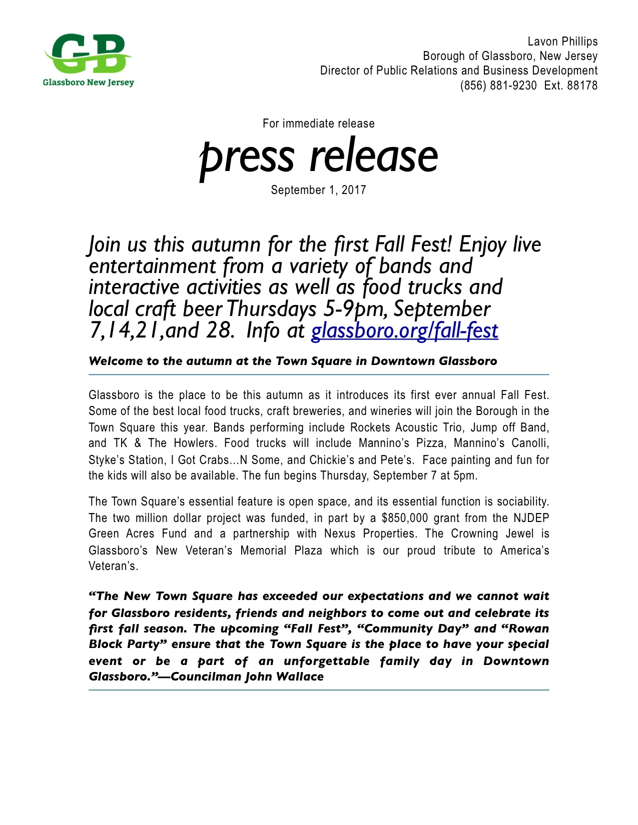 Welcome to autumn at the Town Square in Downtown Glassboro.