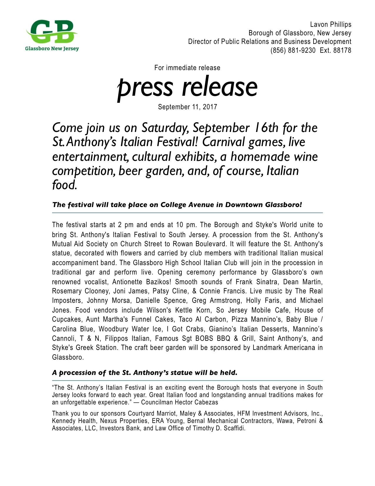 Come join us on Saturday, September 16th for the St. Anthony’s Italian Festival!