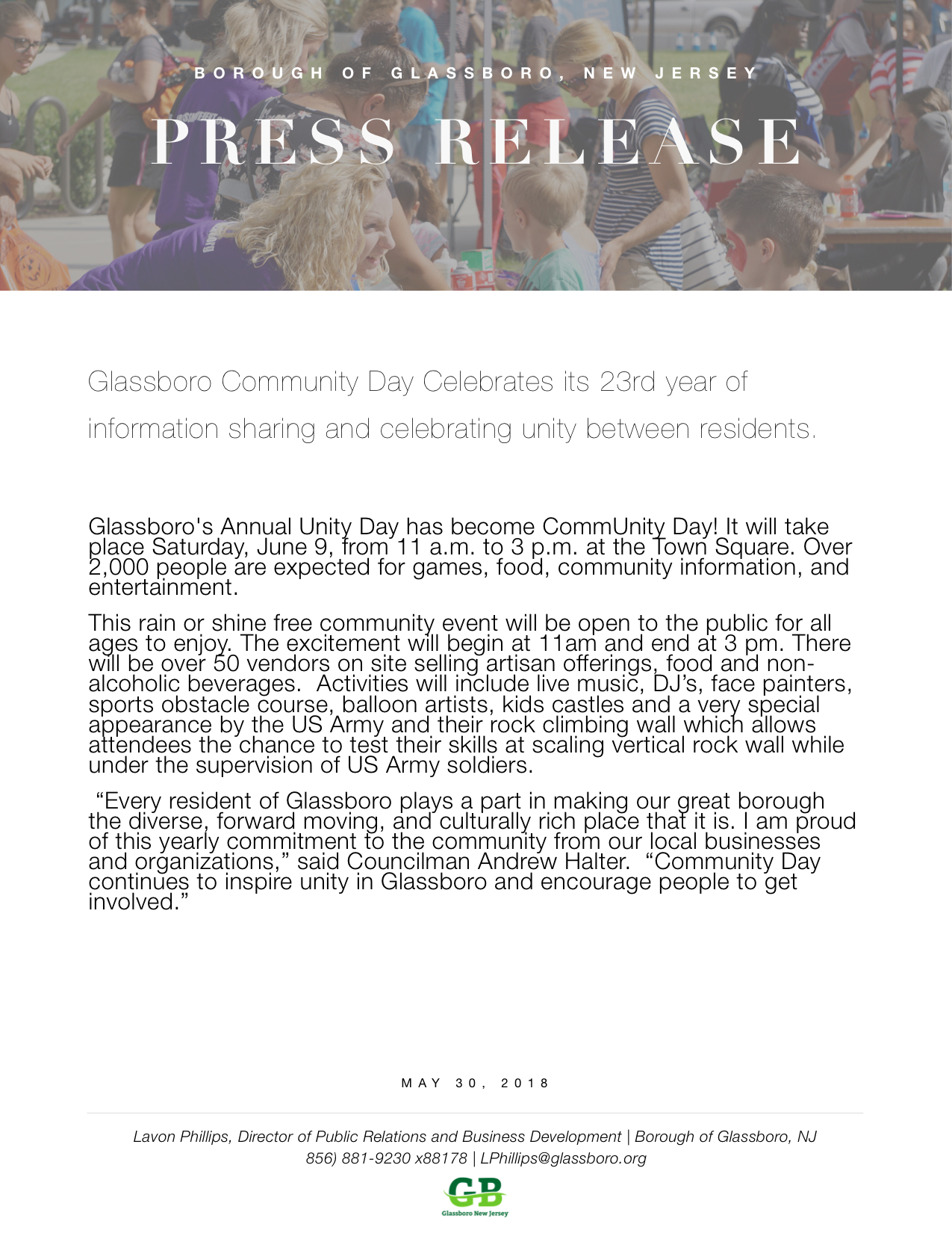 Glassboro's Annual Unity Day has become CommUnity Day!