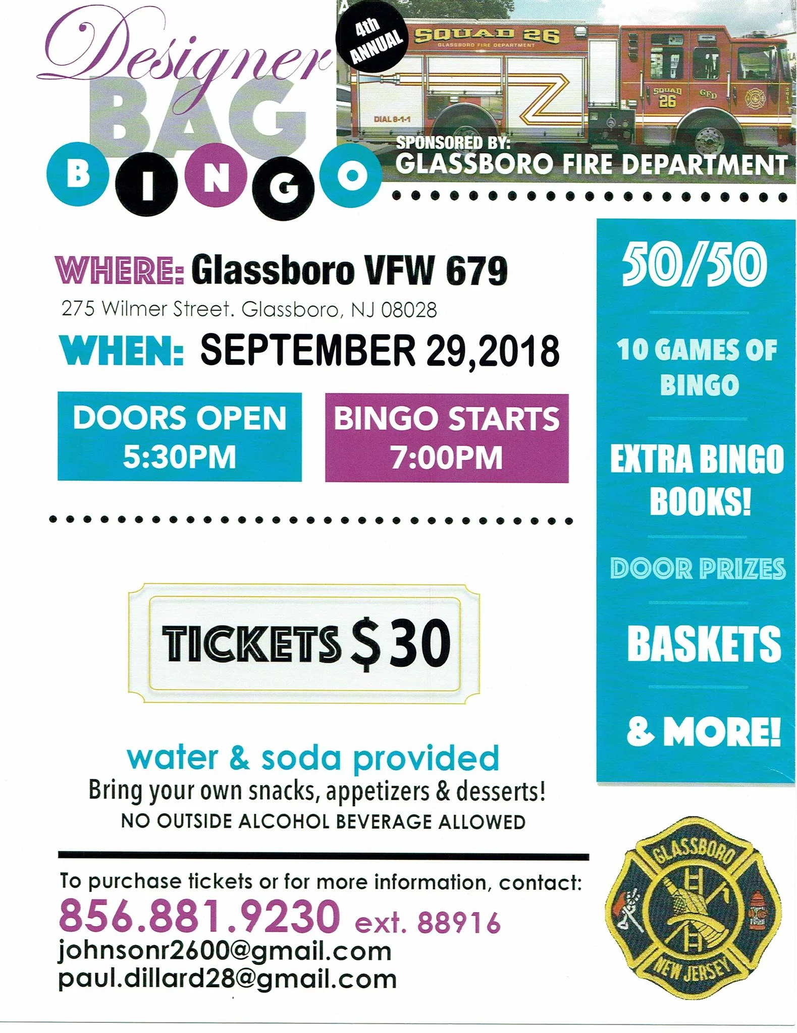 Glassboro Fire Department Designer Bag Bingo