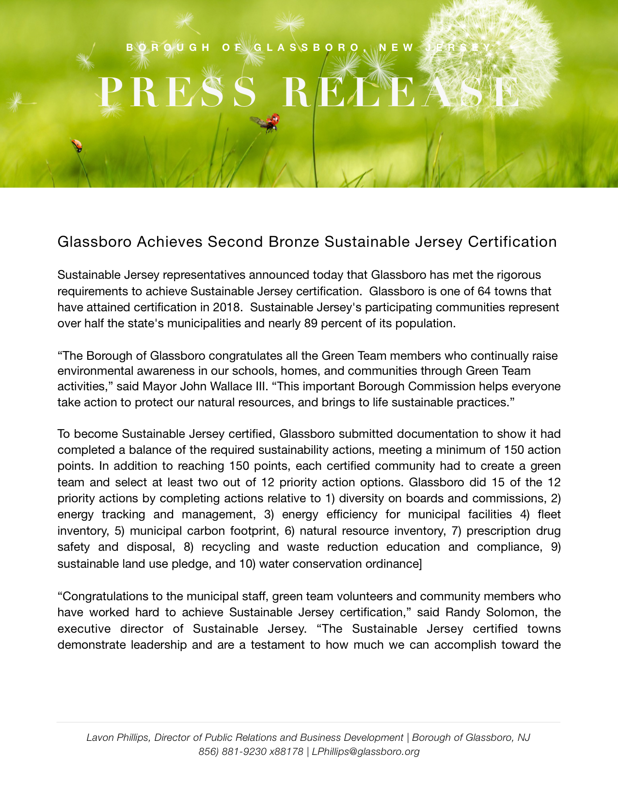 Glassboro Achieves Second Bronze Sustainable Jersey Certification