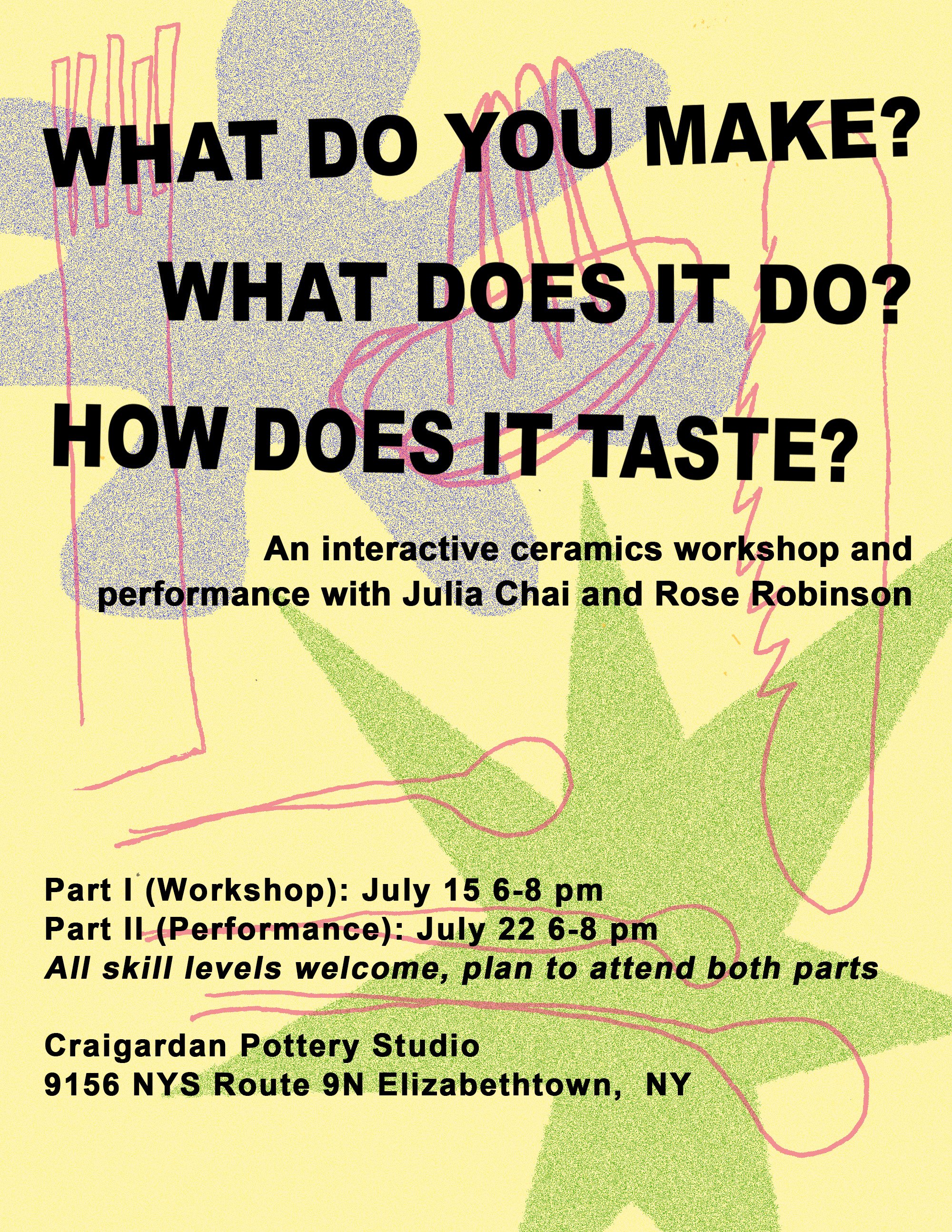 CLAY/FOOD: WHAT DO YOU MAKE? WHAT DOES IT DO? HOW DOES IT TASTE? With Julia Chai and Rose Robinson