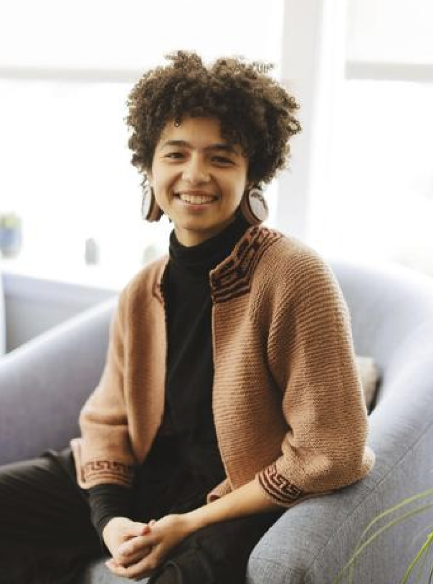 Lauren McElroy, 2026 Visual Arts. Lauren is a queer, Black, experimental fiber artist currently working in knitwear design, punch needle embroidery, and on themselves. They have been published in Interweave Knits, Vogue Knitting, Making Magazine, Spi