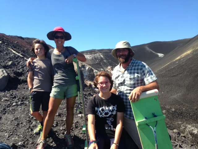 Hiking up a volcano to surf down it in celebration of R’s birthday.