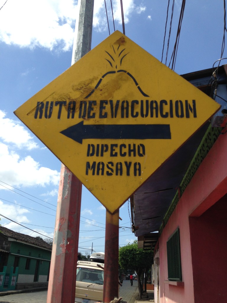 Safety standards and public information is vastly different south of the US border so we were impressed to see this evacuation route sign for when the Masaya volcano blows.