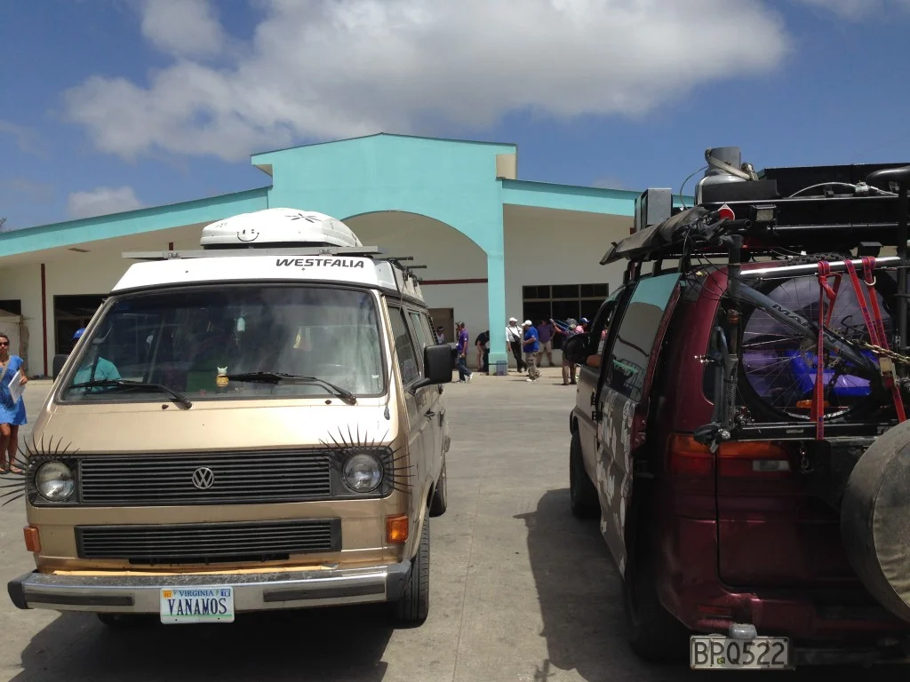 Costa Rican customs was one of the most illogical and time-consuming border crossings. We went from this window to that window and back. The van parked next to Wesely in this picture was a right hand drive and would not be allowed passage into Costa Rica. The owner was contemplating a hiring a flat bed to haul the truck to Panama.