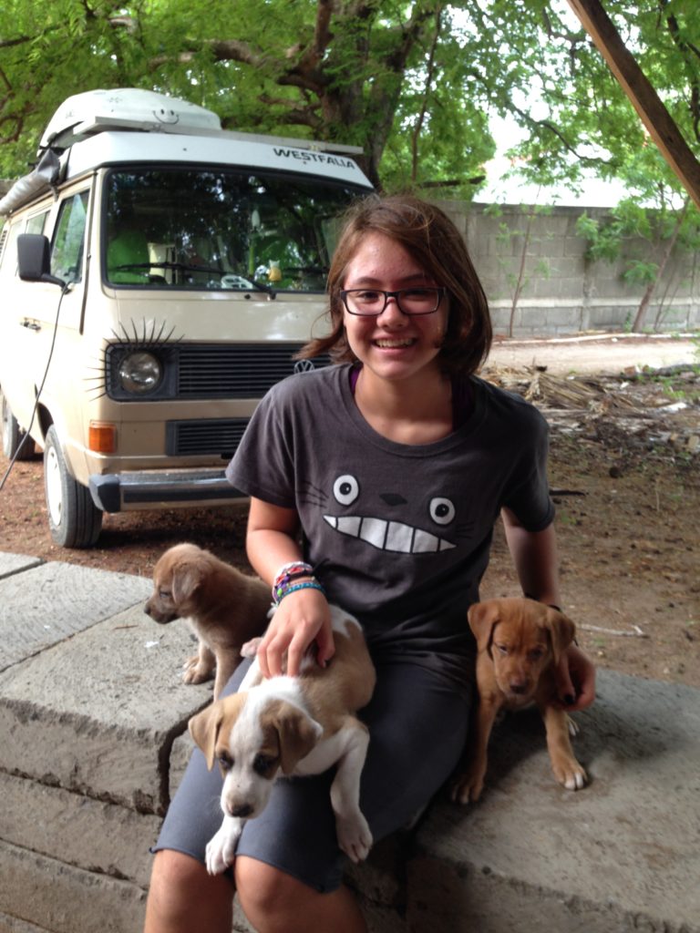 Coconut poses with (from Left) Wesley, Ms. Fluffles, Spot, and Champ.