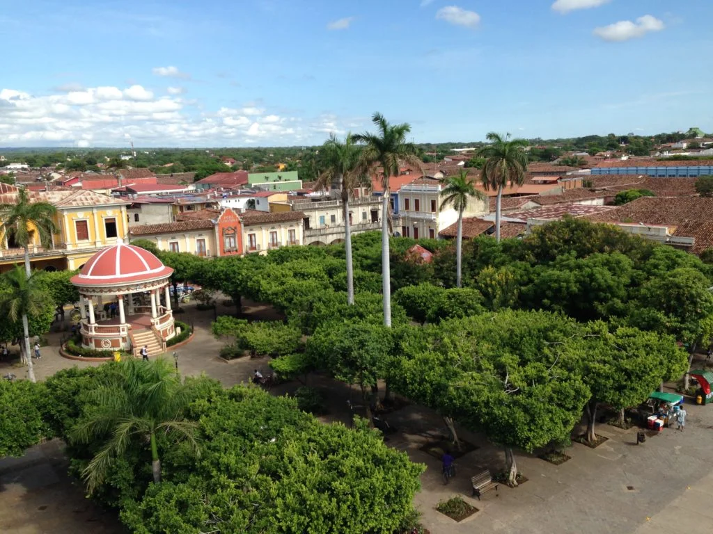 The view from the main square in Granada from the clock tower of the main church.