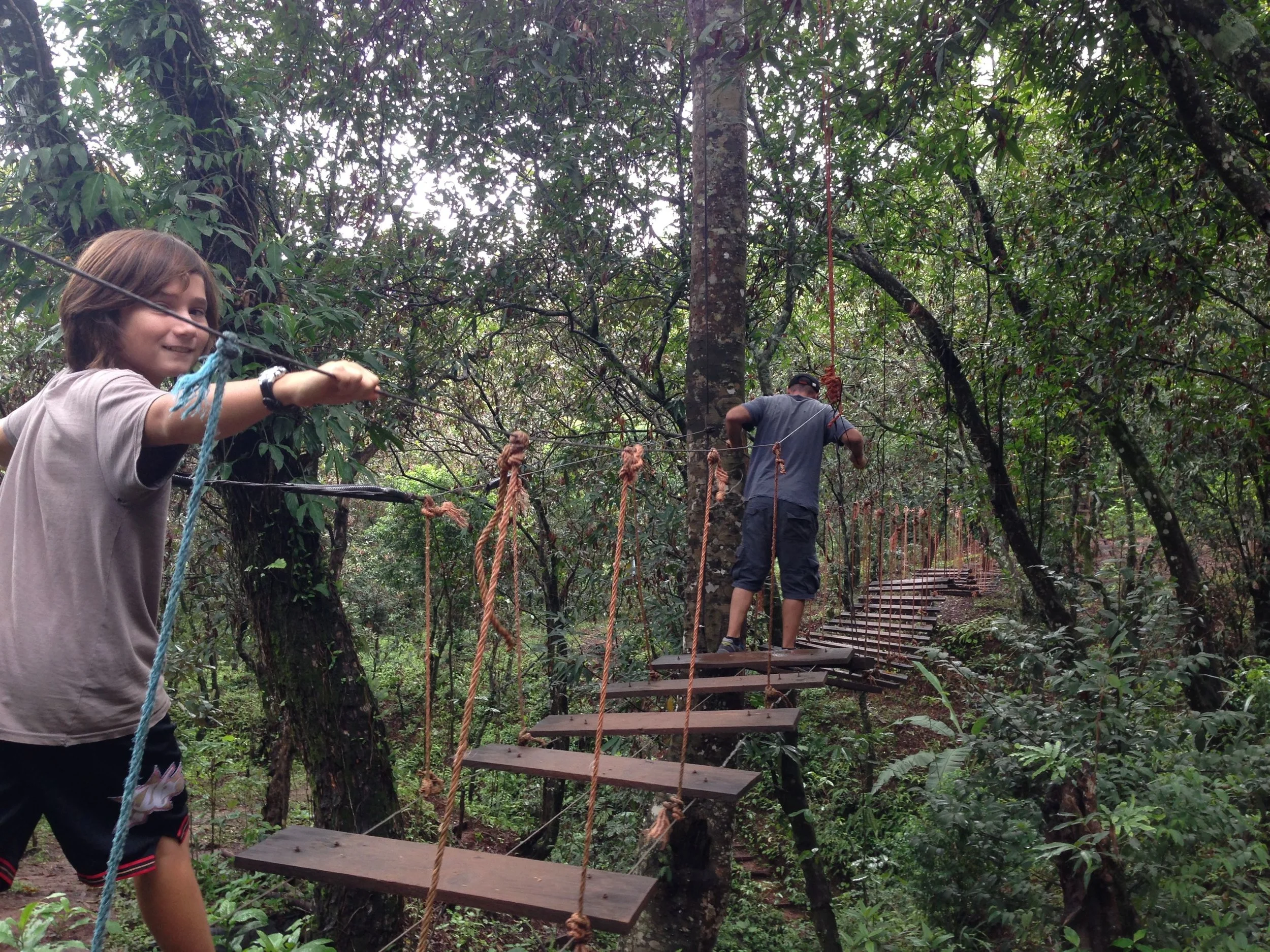 The rope bridge traversing the Perquin guerrilla camp has been reinforced since the days that it was in use during the Salvadoran Civil War, 1980-1992.