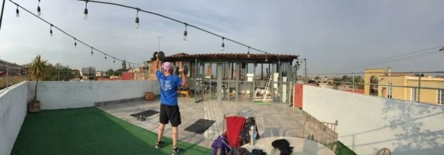 Our gym has a rooftop weight lifting area with a spectacular view of San Miguel's many church steeples.