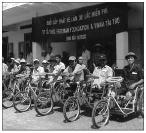 Since January 2002, over 2500 wheelchairs and tricycles chairs were donated to severely disabled war victims.