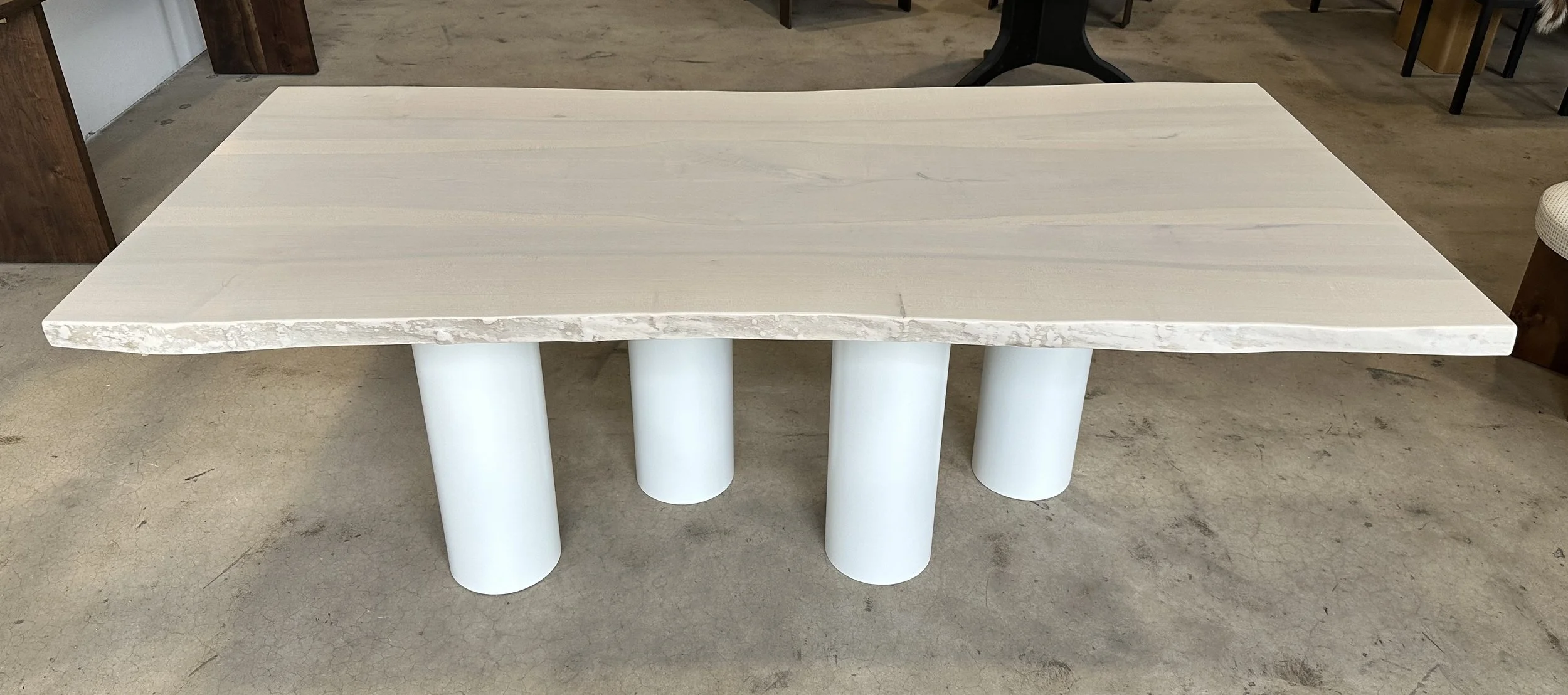 Live edge white maple on steel column base