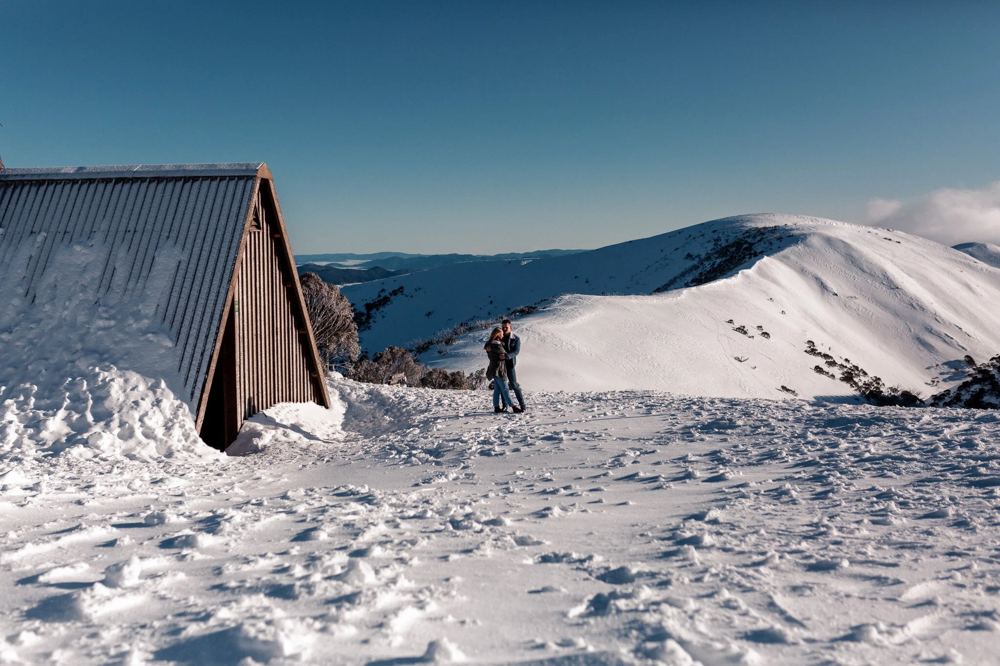 Snow, snow, snow... Sunrise engagement photos on Mt Hotham