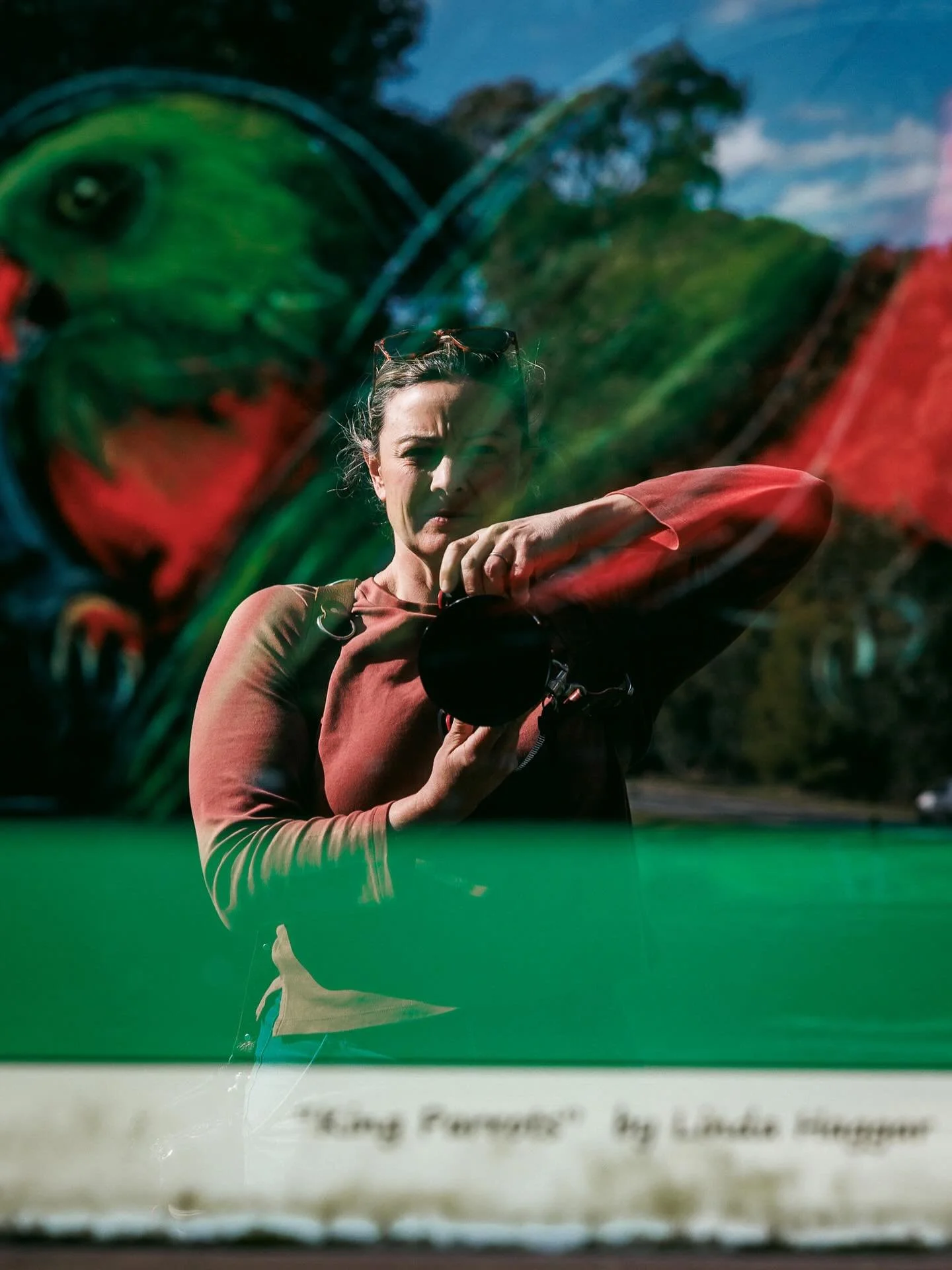Me verses a king parrot at Kinglake.
On a shoot for @discoverdindi recently. 
If I find a reflective surface you bet I&rsquo;ll grab a selfie!