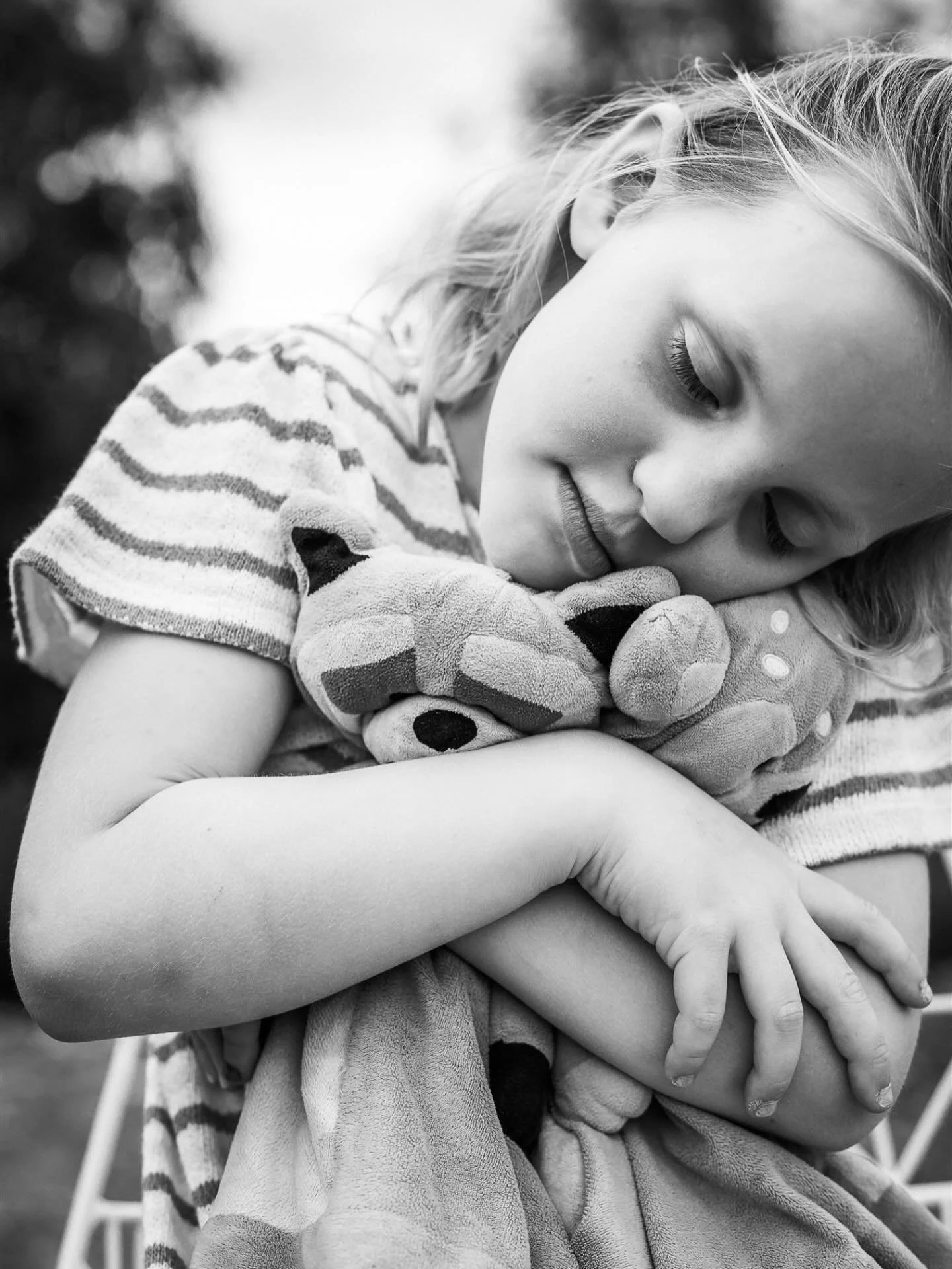 My youngest had a favourite &lsquo;sleep teddy&rsquo; as we called it. We named her Deirdre the deer and we had to buy a second because it was SO loved, we needed a spare so we could wash them. She almost sucked its nose off!
I made sure I took photo