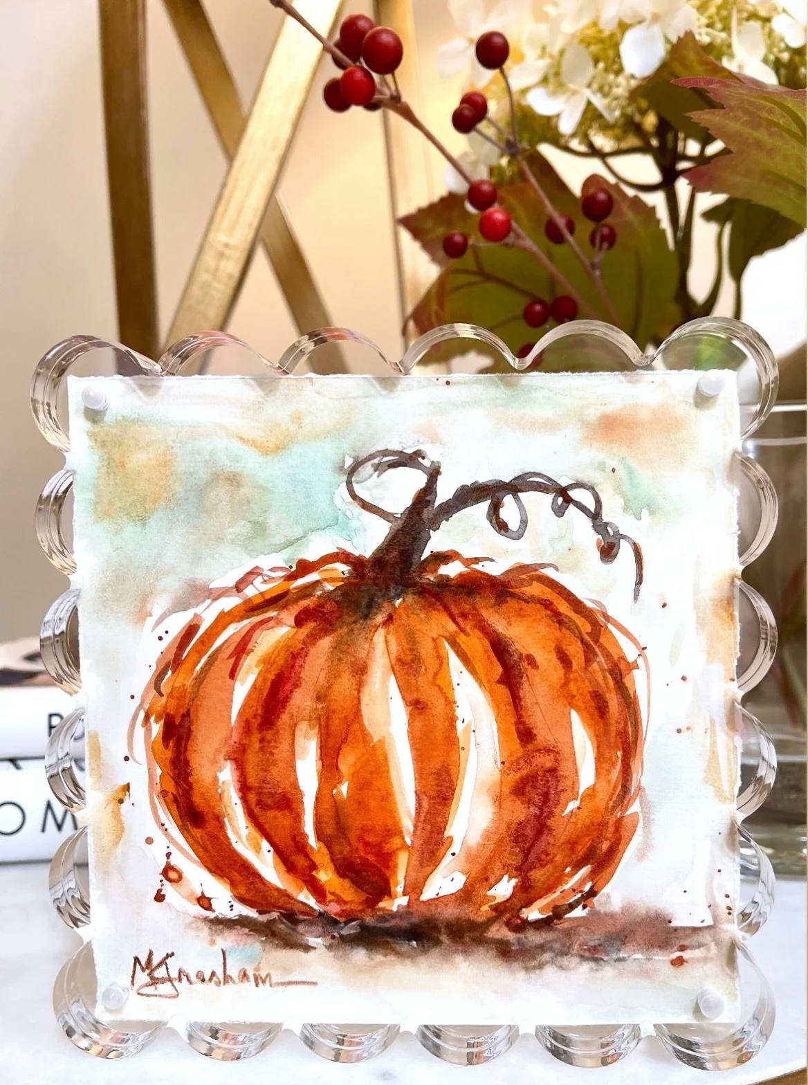 🍁Happy Fall Y&rsquo;all🍁 This cutie and more available in my Fall Shop with free shipping tomorrow, Saturday 9/5! #pumpkin #yeahthatgreenville #artoftheday #artforyourhome #falldecor