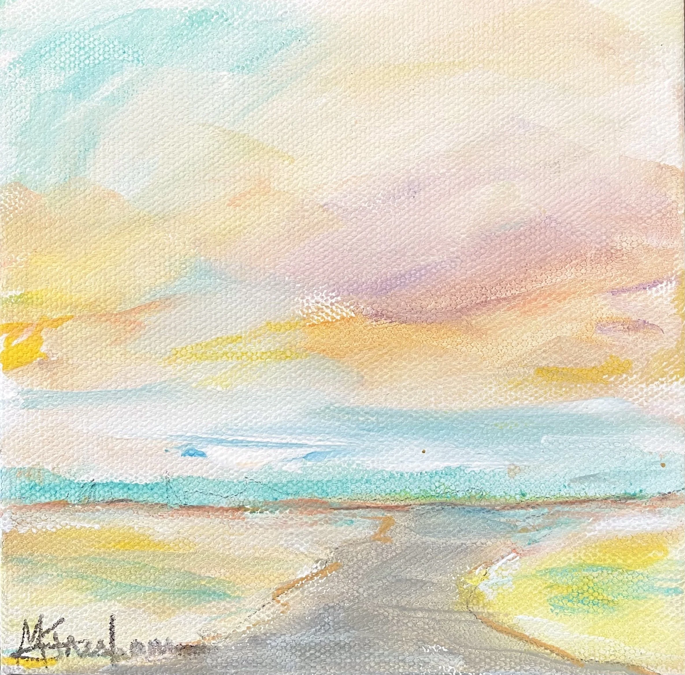 6”x6”x1.5(d) acrylic on canvas with pops of iridescent gold highlights throughout the painting   Painting continues around the edges of the canvas  Ready for display