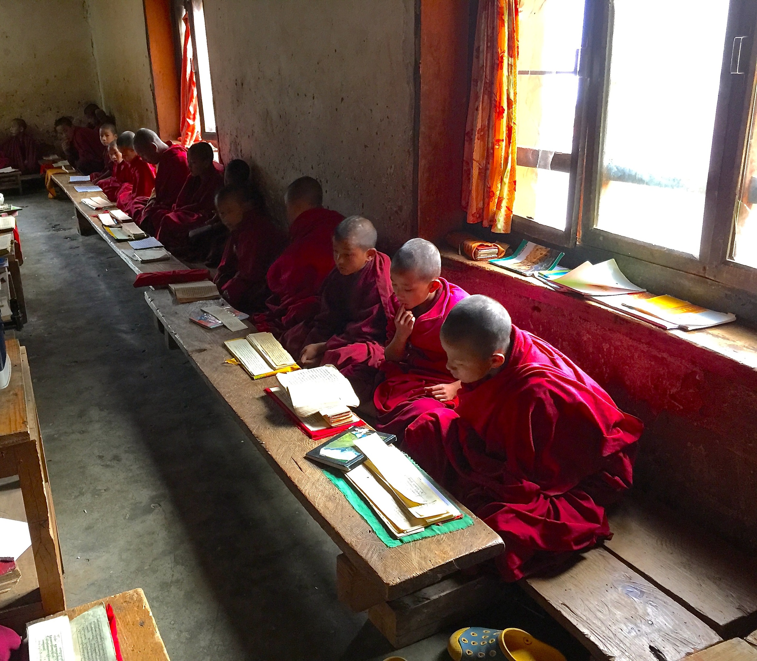 Monks in study, Bhutan
