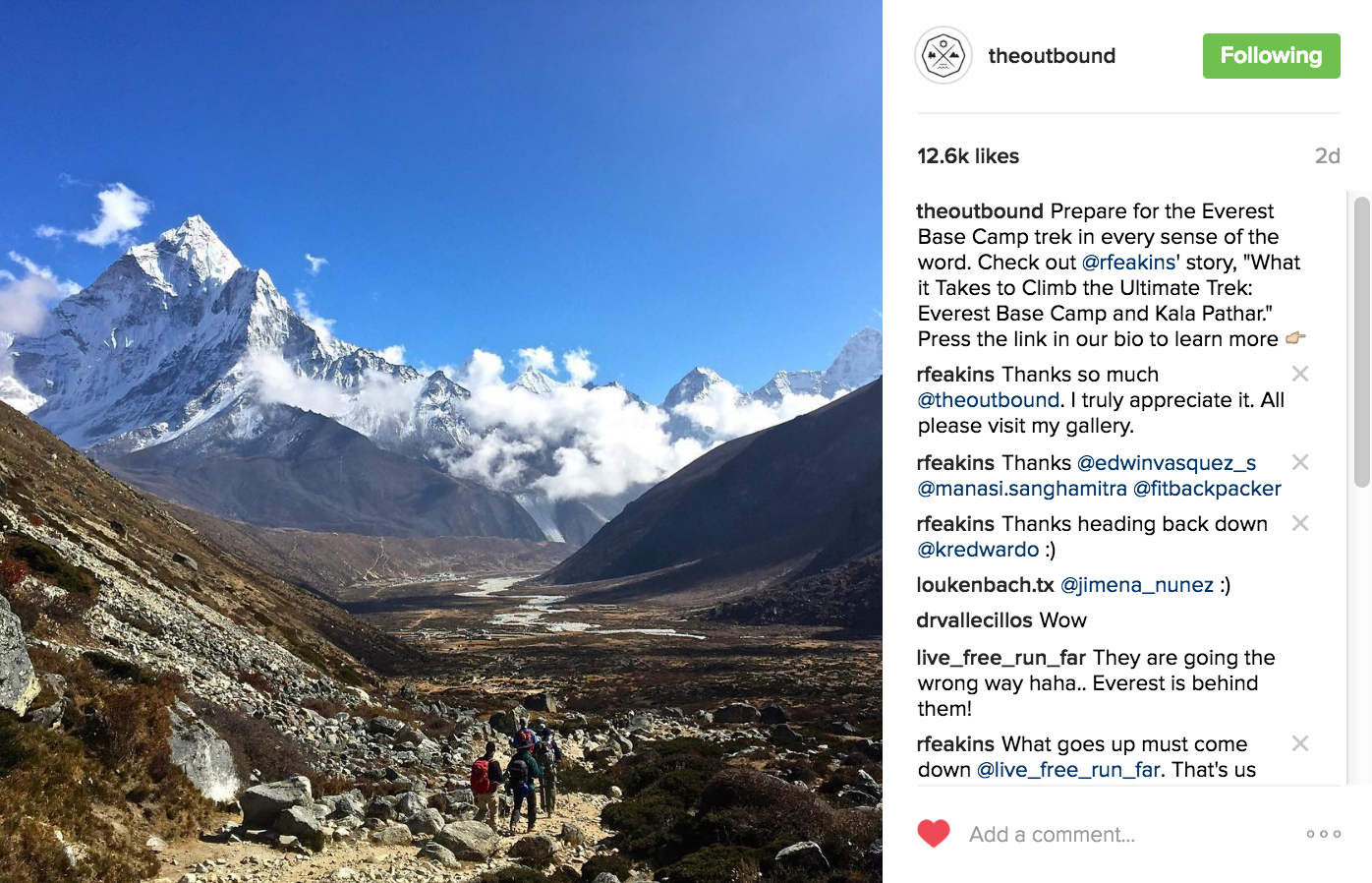 My story on The Outbound on How to Prepare for the Everest Base Camp trek received over 12,000 likes on Instagram.