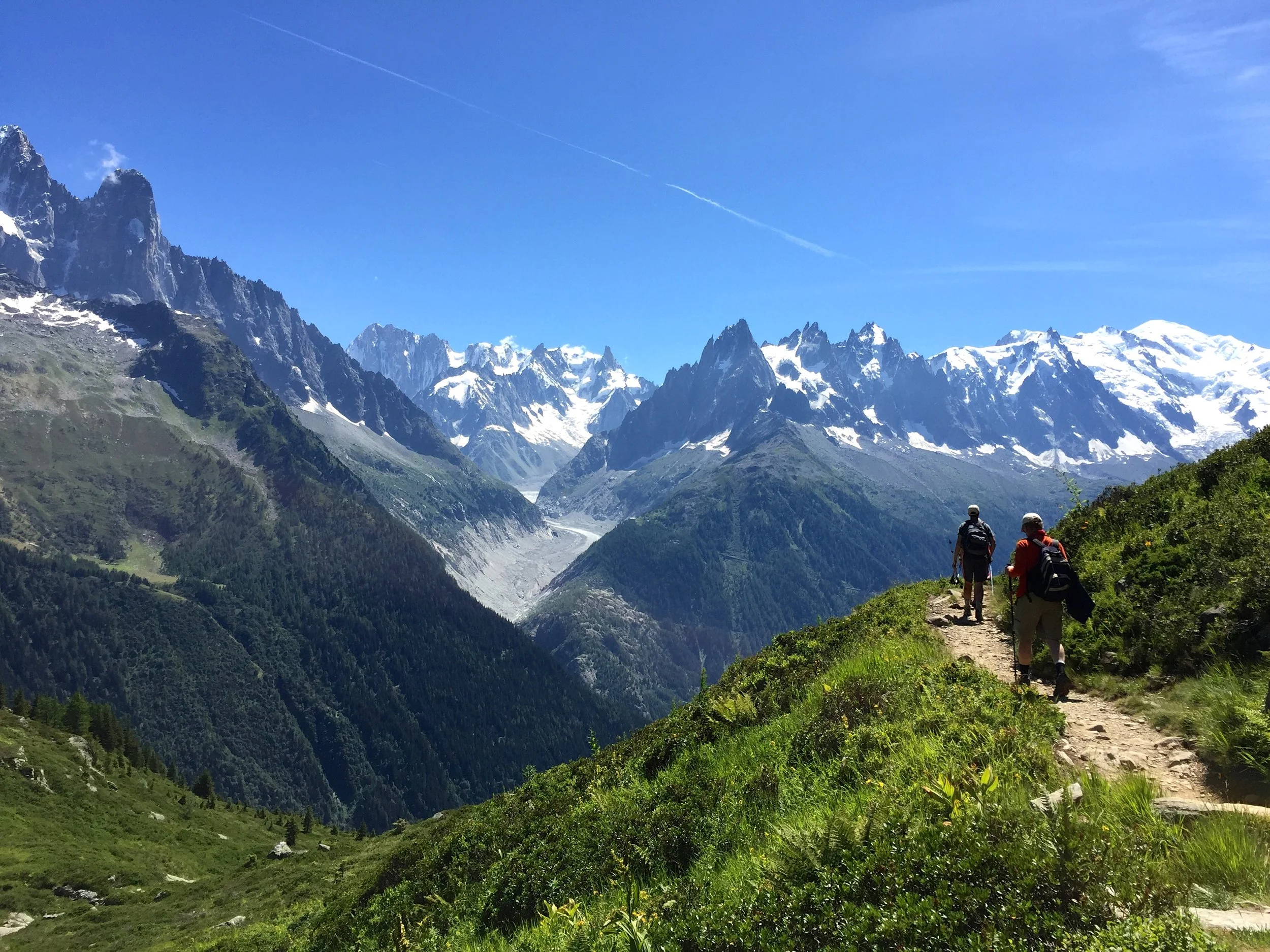Looking at the Needles and Mont Blanc on the Tour du Mont Blanc