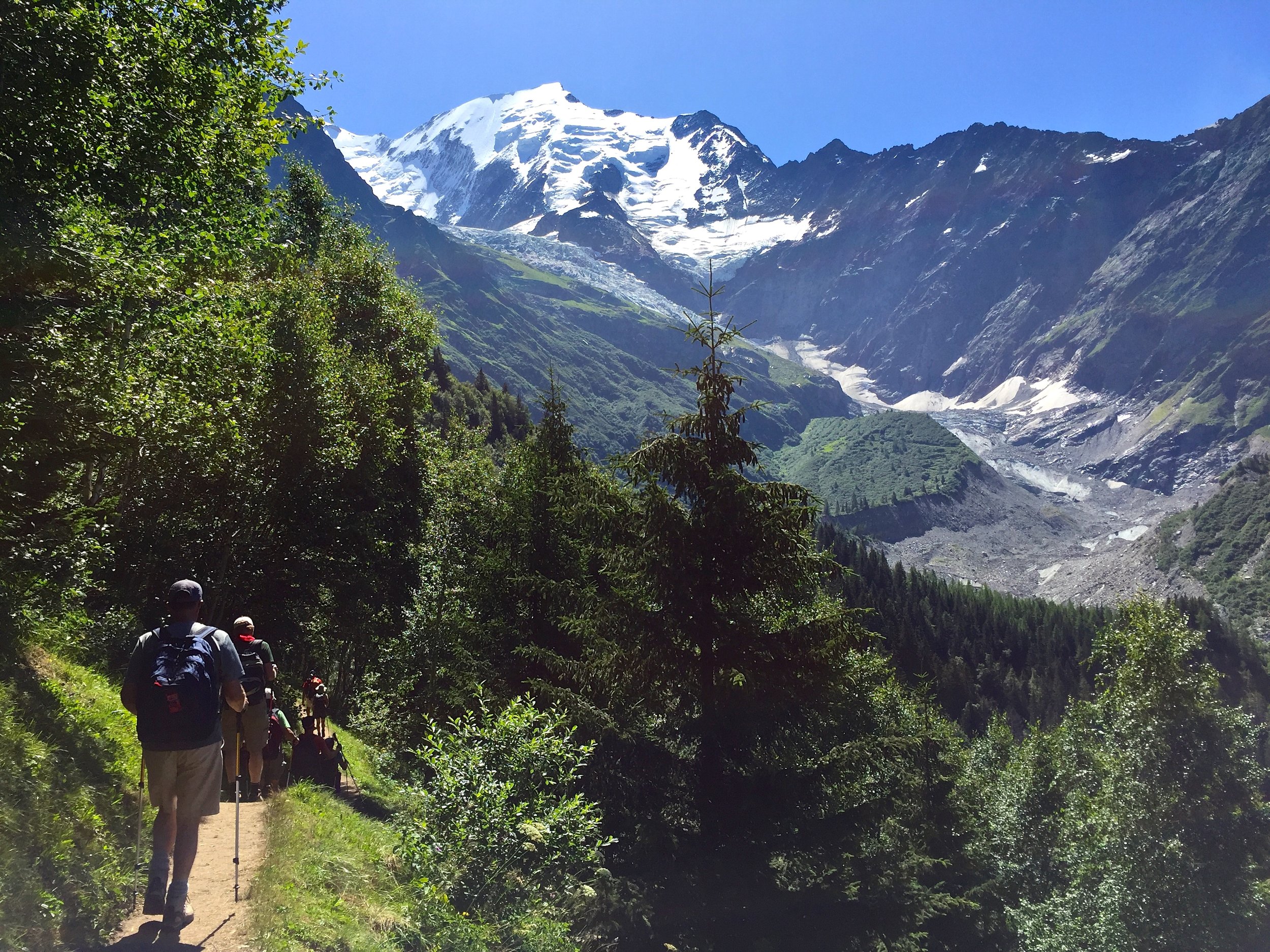 First day, hiking under the Mont Blanc massif.