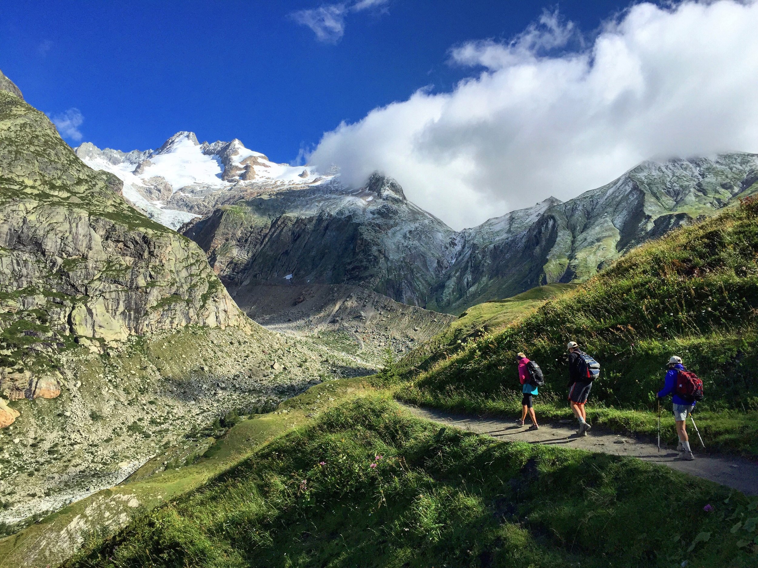 Hiking out of Courmayeur and up towards Grand Col Ferret where we will leave Italy and enter Switzerland.