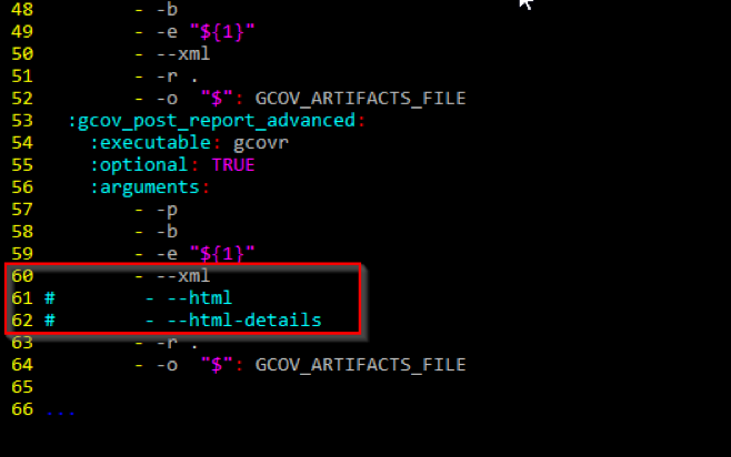 Modifications to the defaults.yml file to enable XML report generation.