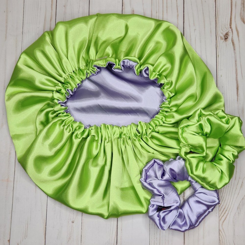 Adult Size Reversible Satin Bonnet With Elastic or Drawstring