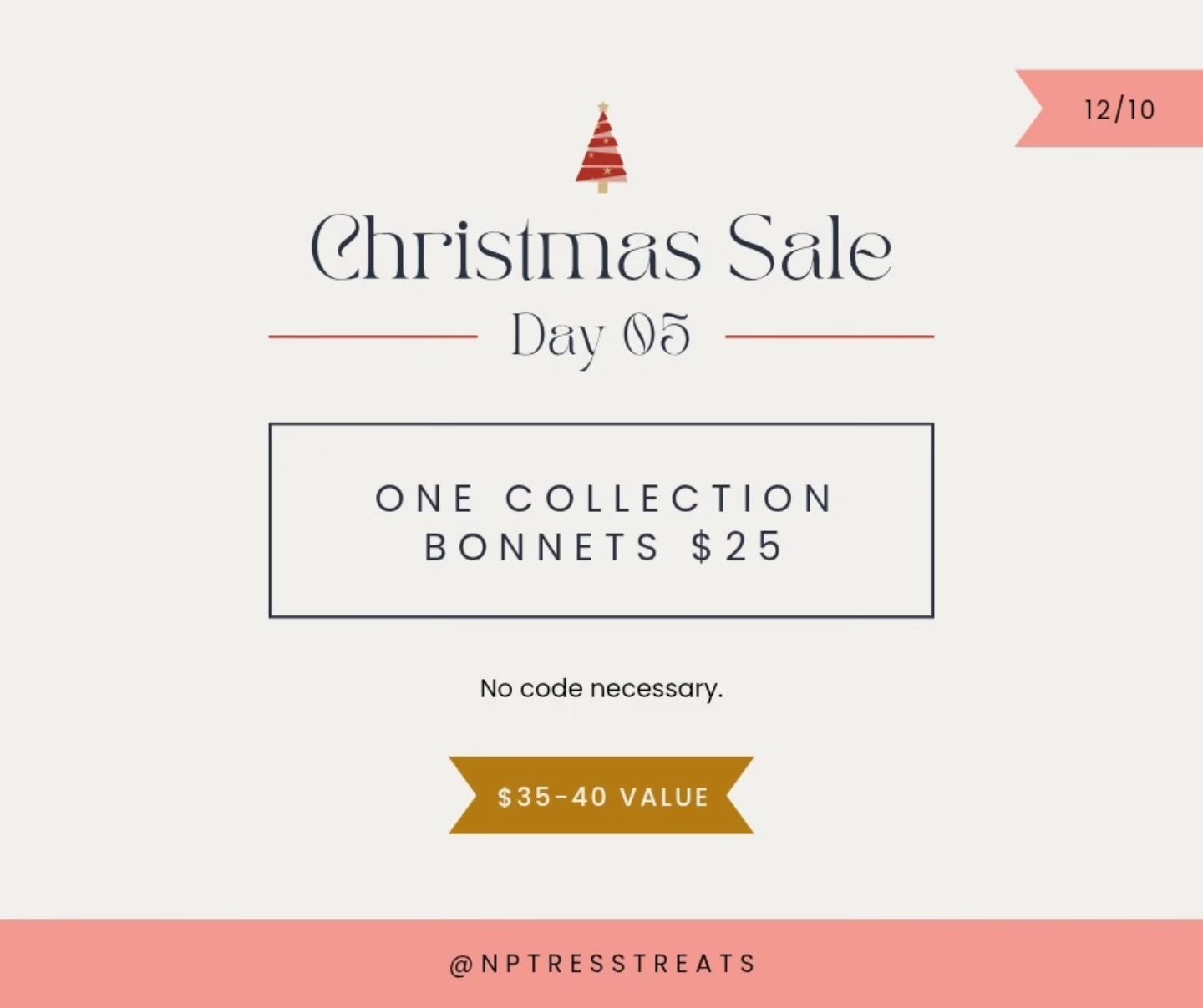 🎄 DAY 5 DEAL

✨ $25 Satin Bonnets from The One Collection ✨

Swipe left to learn more about the ONE COLLECTION and see what's currently available at nptresstreats.com