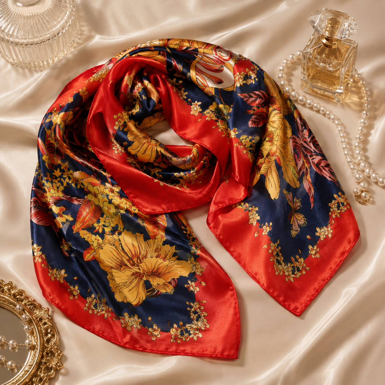 Versailles (Red) Silky Satin Scarf
