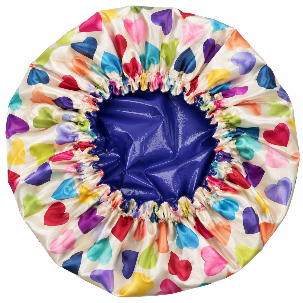"Sweet Hearts" Satin-lined Shower Bonnet (Royal Purple)